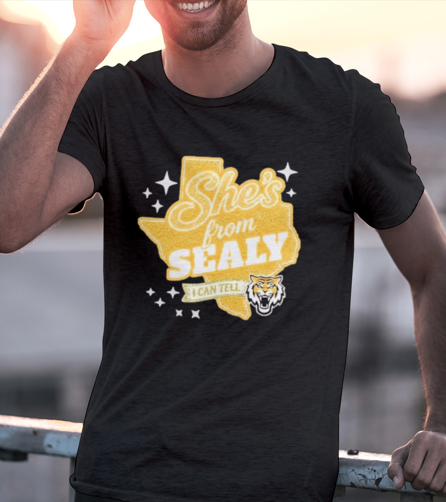 She's From Sealy Texas I Can Tell With Tiger Emblem And Stars T-Shirt