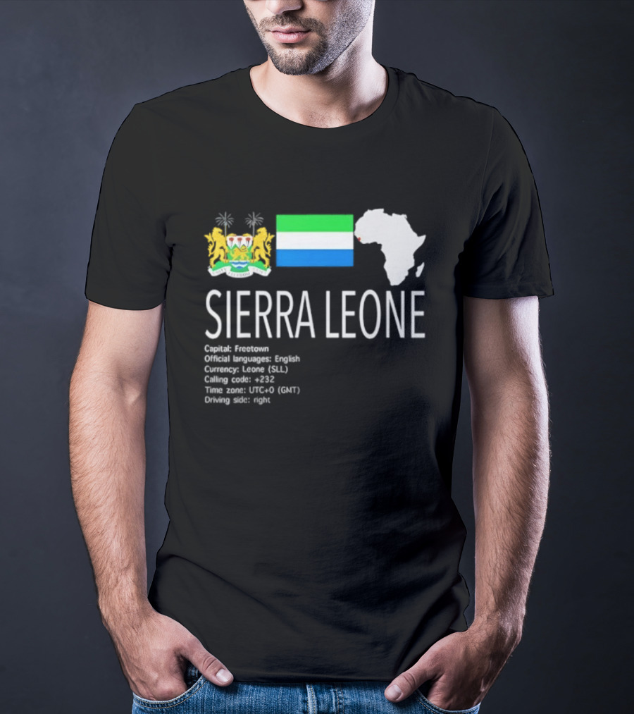 Sierra Leone Flag Map African Continent Geography Facts Creole Language GMT Time Zone Stats T-Shirt