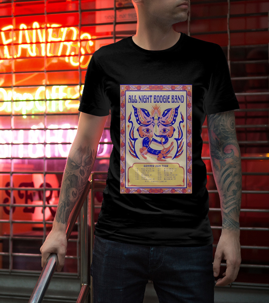 All Night Boogie Band 2026 Summer Tour Wilmington Washington Lake Placid Woodstock Hamden Catskill Saranac Lake T-Shirt