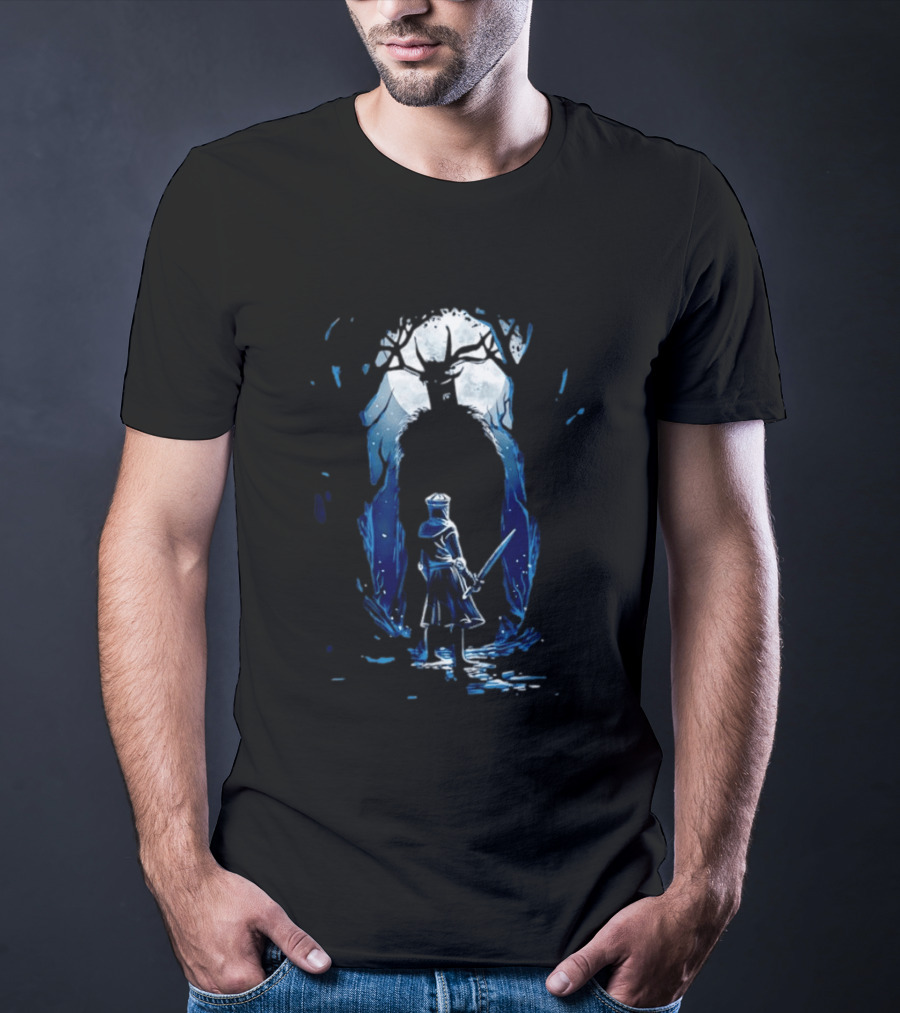 Black Knight Versus Leshen Encounter Fantasy Witcher Gaming Folklore T-Shirt