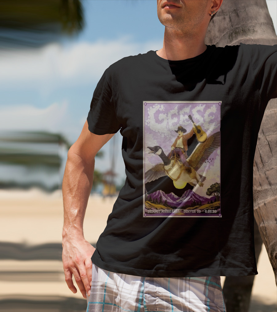 Geese Summit Music Hall Denver CO 6.25.26 Tour Cowboy Riding Goose Guitar T-Shirt