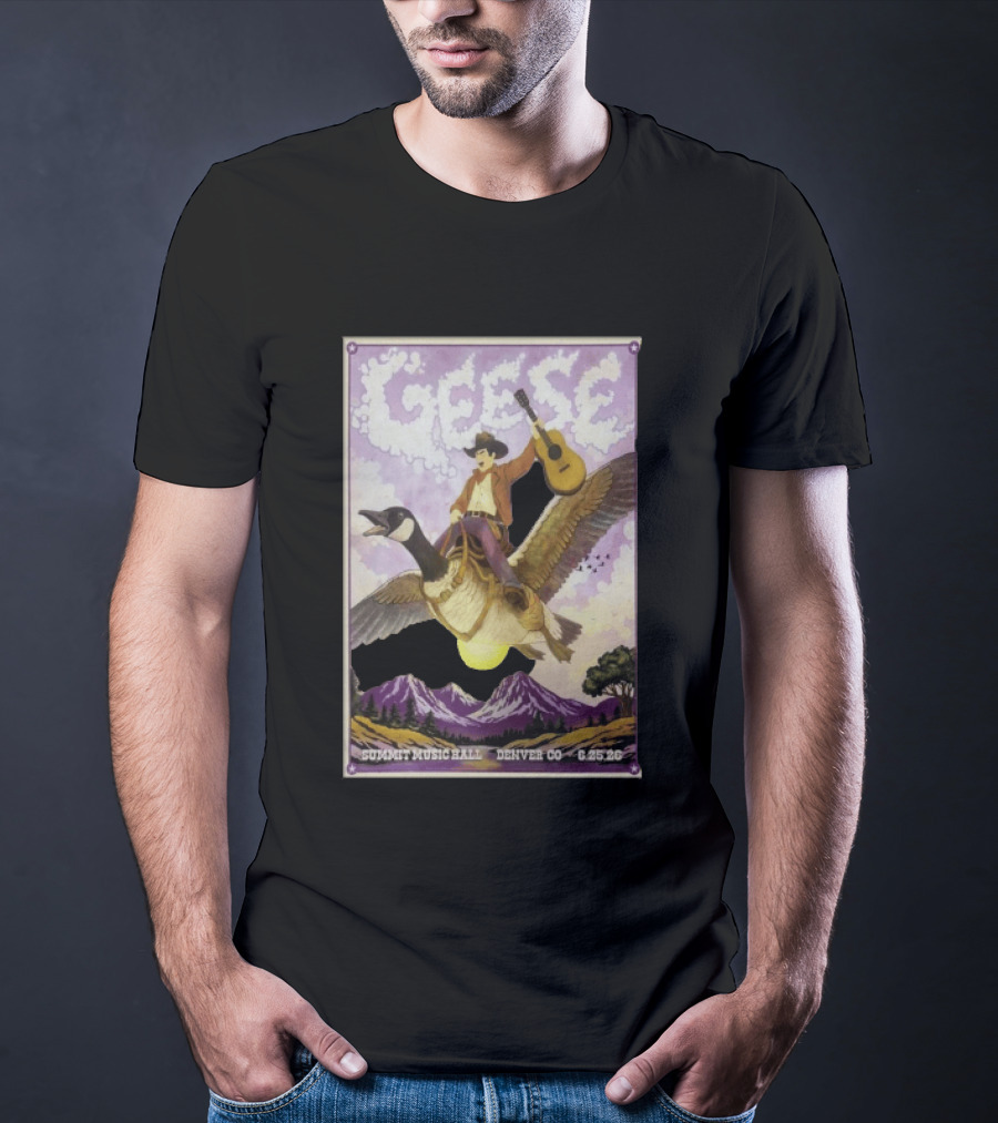 Geese Summit Music Hall Denver CO 6.25.26 Tour Cowboy Riding Goose Guitar T-Shirt