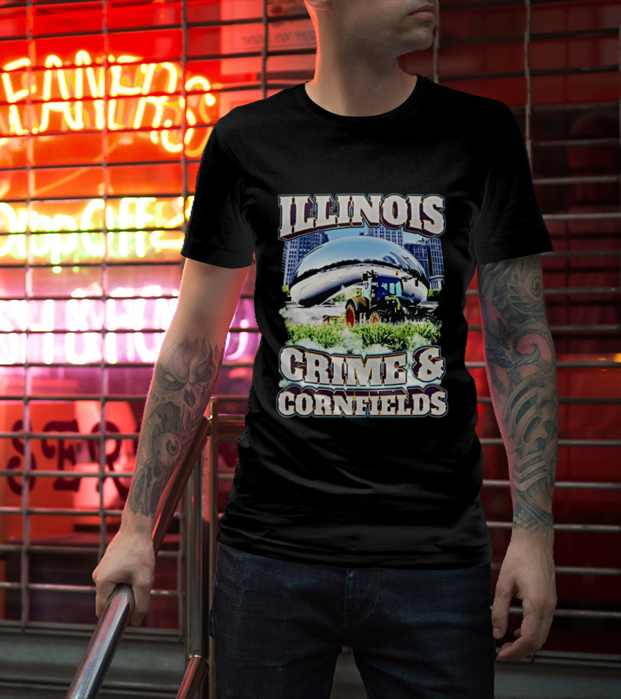 Illinois Crime And Cornfields Chicago Bean Tractor Scene T-Shirt