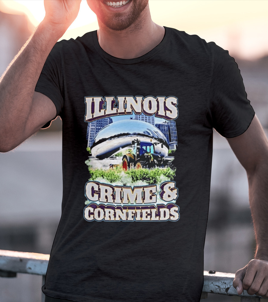 Illinois Crime And Cornfields Chicago Bean Tractor Scene T-Shirt