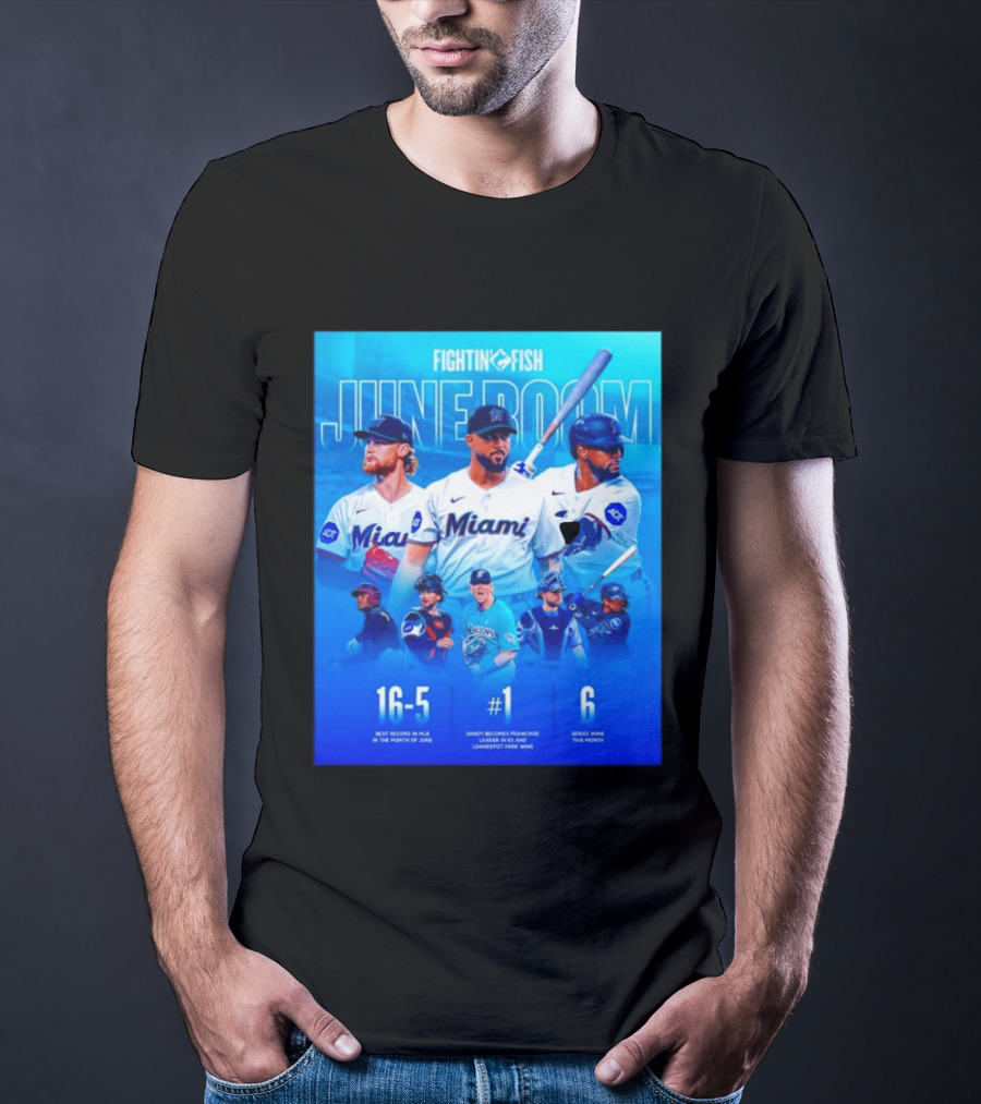 Fighting Fish Miami June Boom Sandy Alcantara Franchise Record T-Shirt