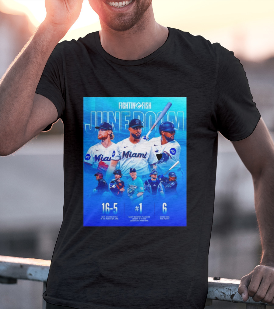 Fighting Fish Miami June Boom Sandy Alcantara Franchise Record T-Shirt