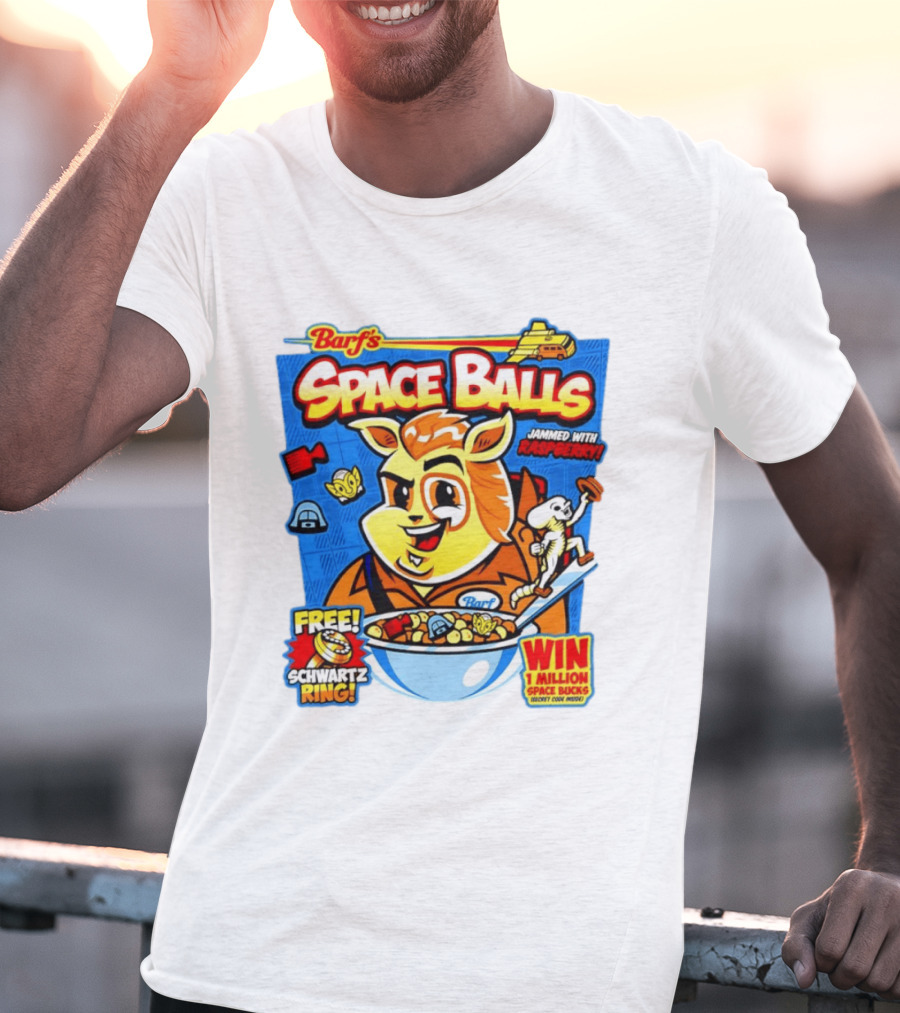 Barf Space Balls Cereal Box Jammed With Raspberry Free Schwartz Ring Win 1 Million Space Bucks T-Shirt