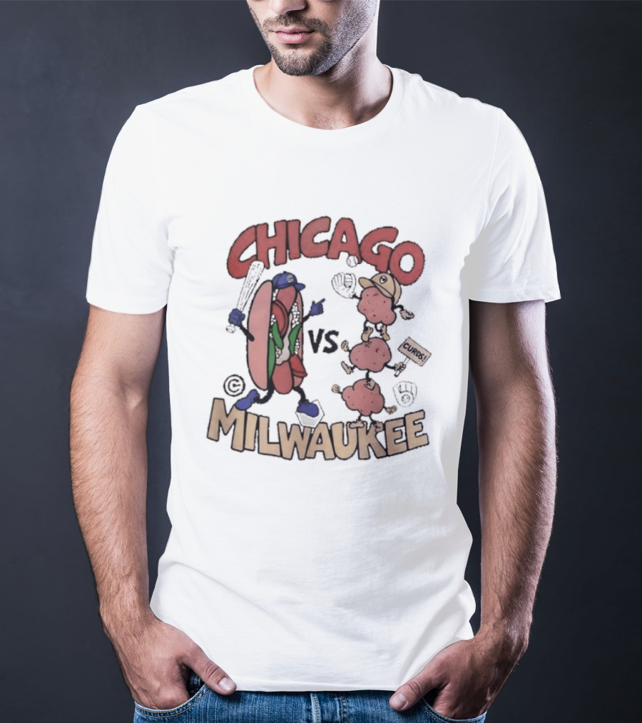 Chicago Cubs Vs Milwaukee Brewers Hot Dog Cheese Curds Baseball Battle T-Shirt