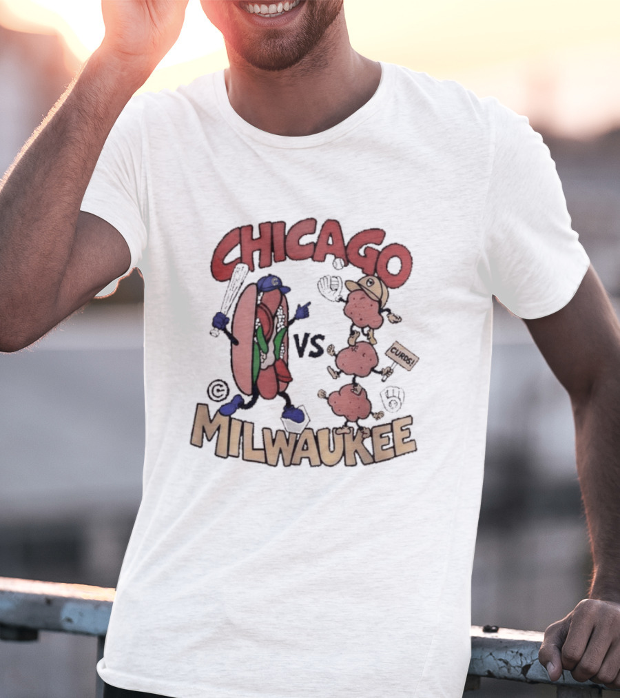 Chicago Cubs Vs Milwaukee Brewers Hot Dog Cheese Curds Baseball Battle T-Shirt