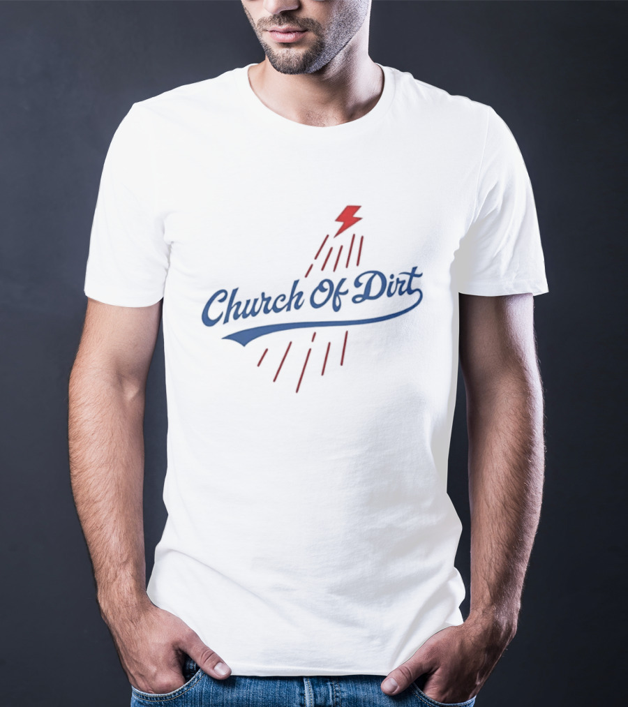 Text Church Of Dirt Red Lightning Bolt Sport T-Shirt