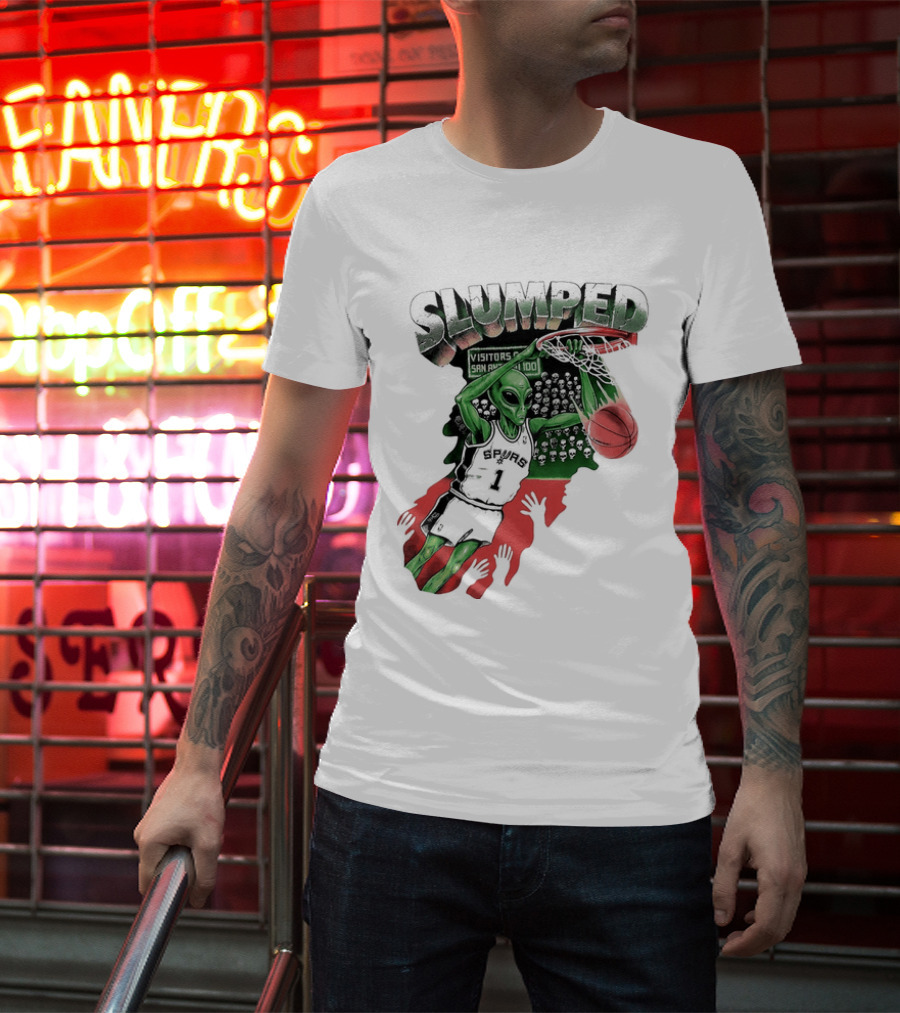 San Antonio Spurs NBA Alien Victor Wembanyama Slumped Basketball Visitors T-Shirt