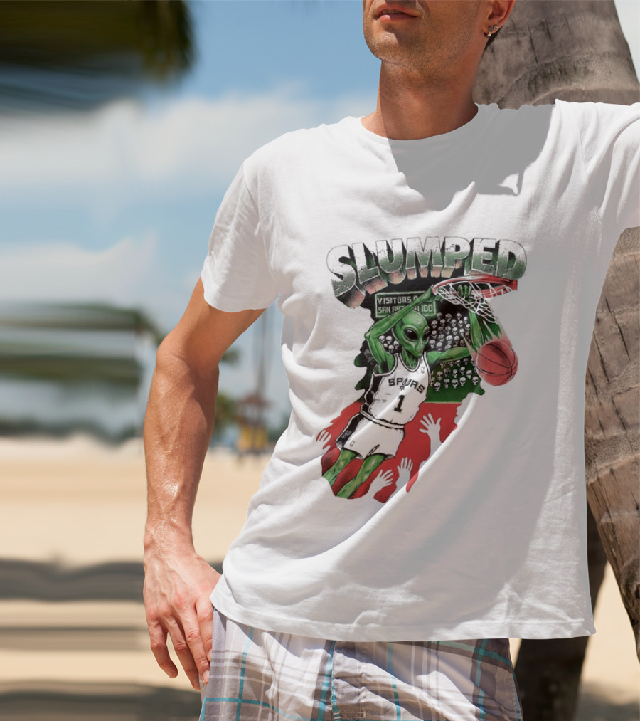 San Antonio Spurs NBA Alien Victor Wembanyama Slumped Basketball Visitors T-Shirt