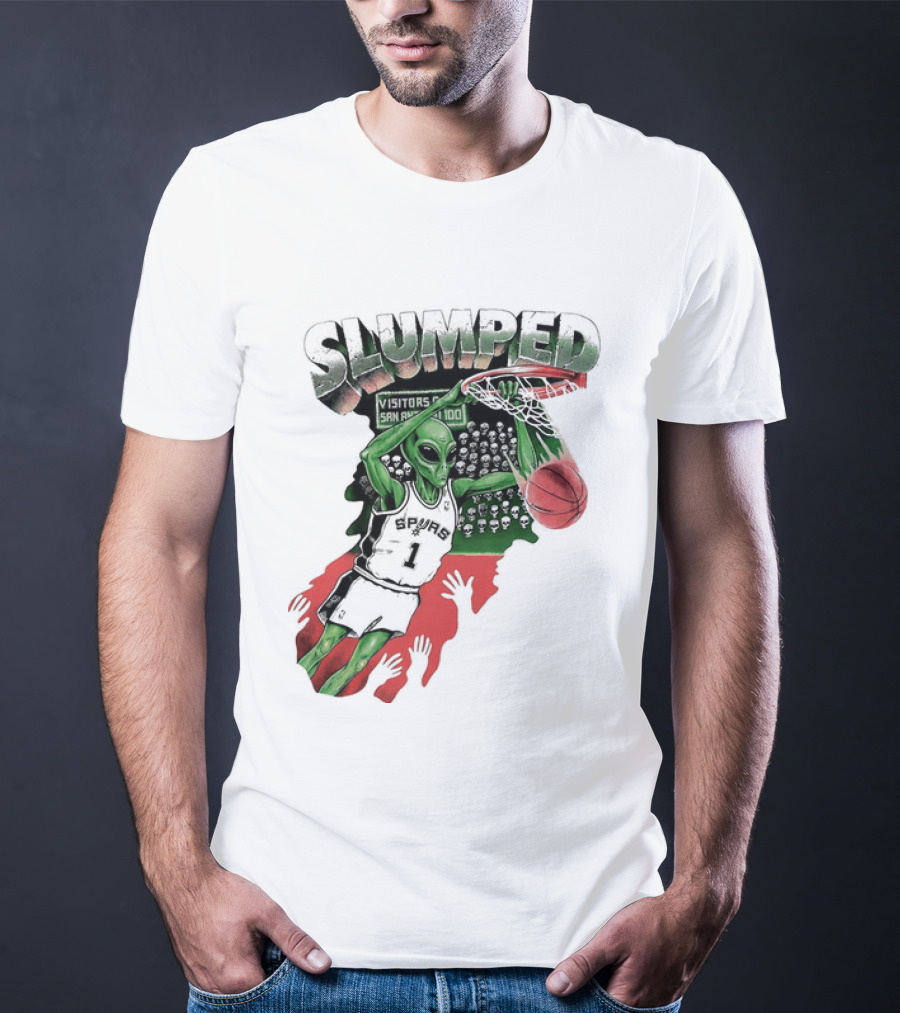 San Antonio Spurs NBA Alien Victor Wembanyama Slumped Basketball Visitors T-Shirt