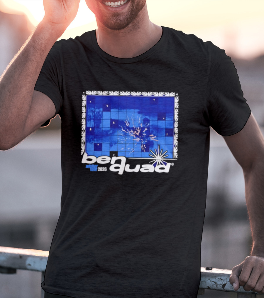 Ben Quad Wisher Tour 2026 Blue Tile Star Pattern Explosion T-Shirt