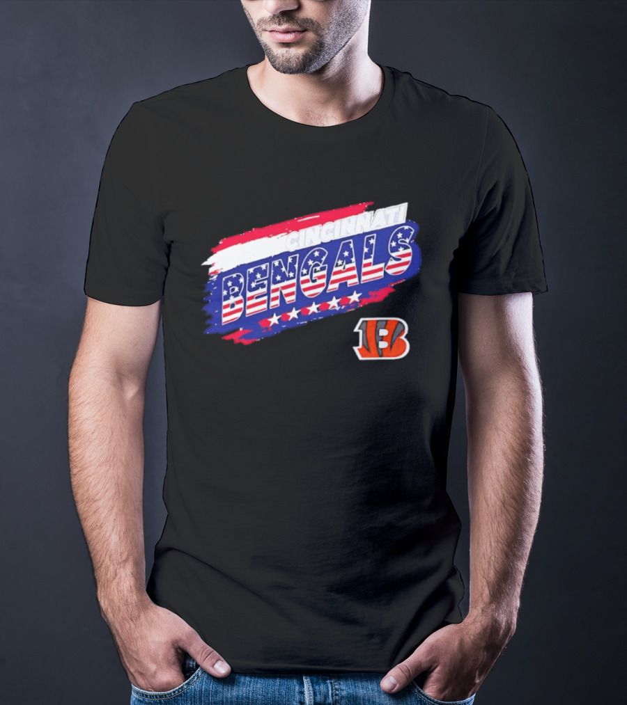 Cincinnati Bengals Stars And Stripes American Flag NFL Team Fan Gear T-Shirt