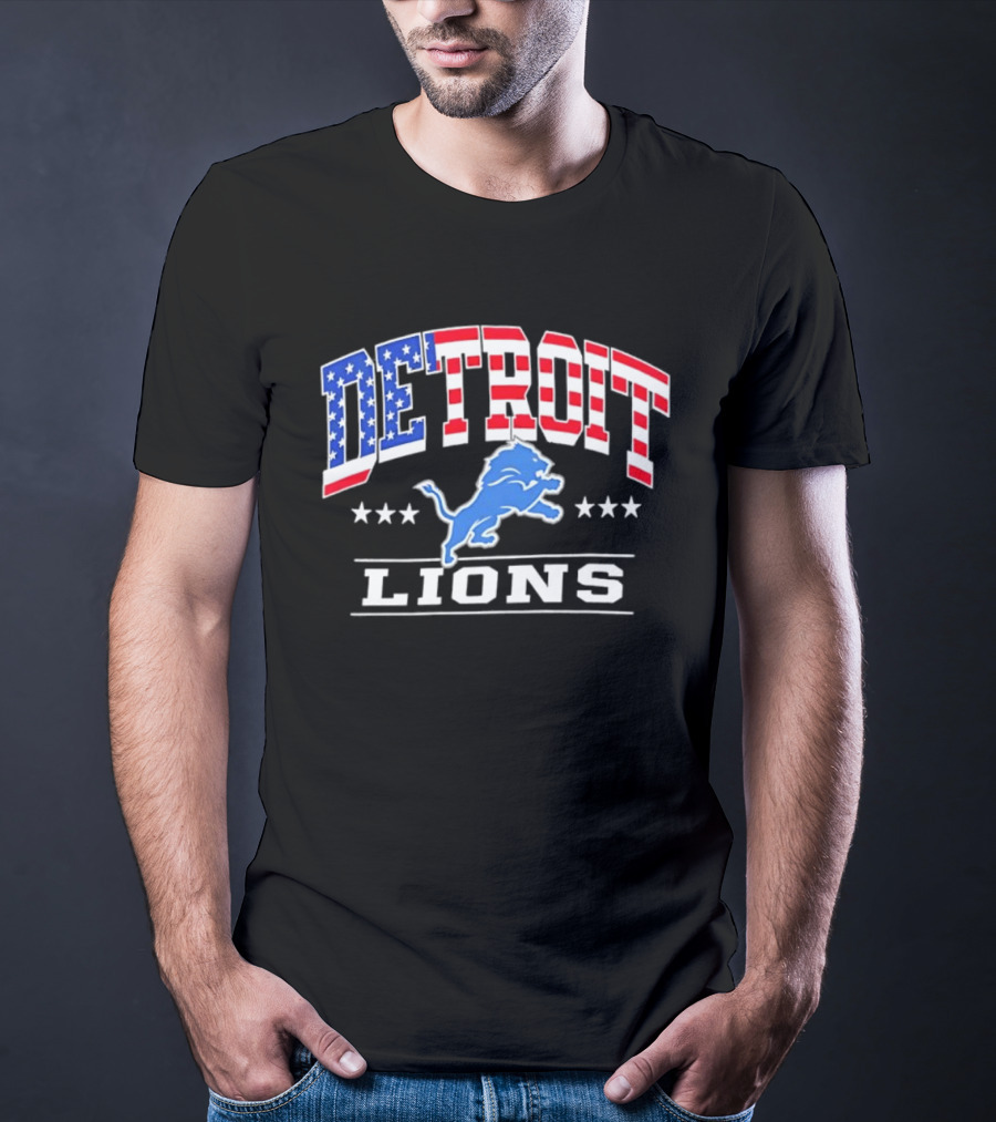 Detroit Lions Americana Patriotic Flag Stars And Stripes T-Shirt
