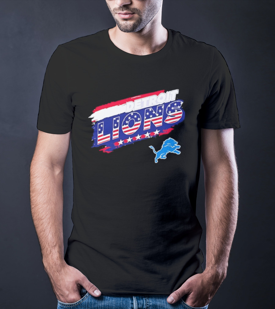 Detroit Lions American Flag Stars Stripes Patriotic NFL Team Spirit T-Shirt