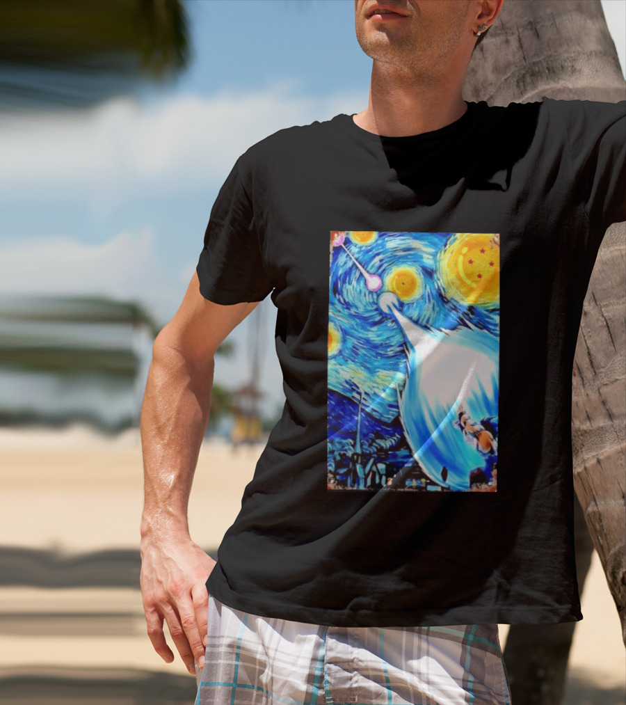 Goku Dragon Ball Z Kamehameha Wave Van Gogh Starry Night Fusion T-Shirt