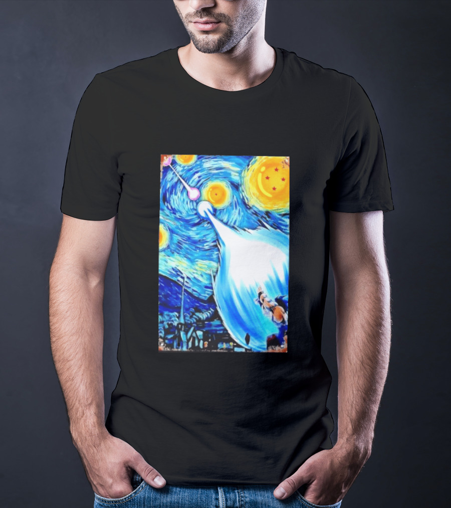 Goku Dragon Ball Z Kamehameha Wave Van Gogh Starry Night Fusion T-Shirt
