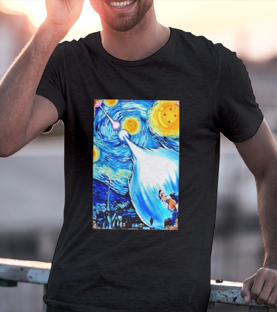 Goku Dragon Ball Z Kamehameha Wave Van Gogh Starry Night Fusion T-Shirt