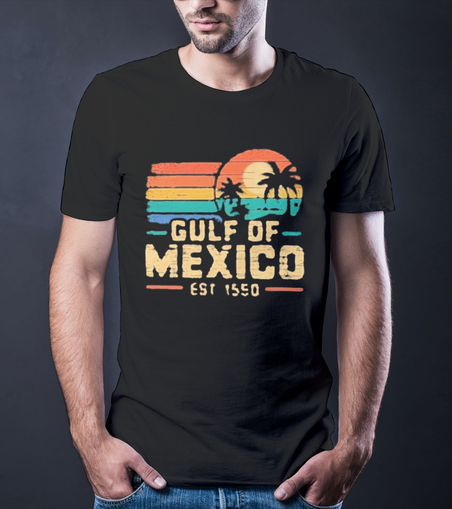 Gulf Of Mexico Est 1550 Retro Sunset Palm Trees Ocean T-Shirt