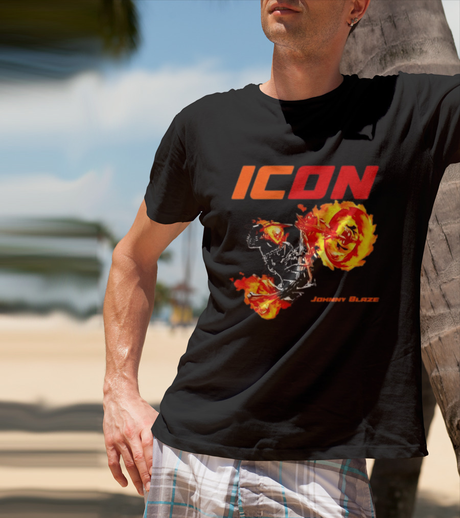 ICON Johnny Blaze Marvel Ghost Rider Fiery Motorcycle T-Shirt
