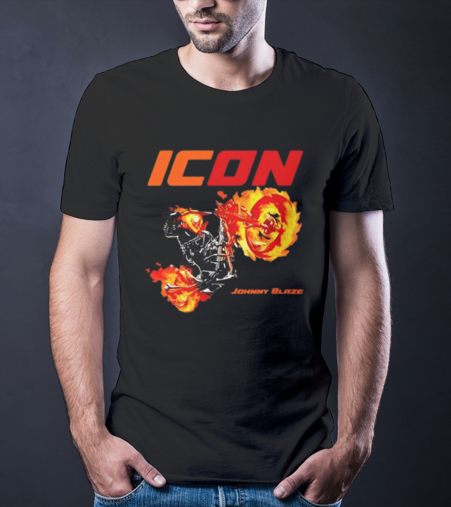 ICON Johnny Blaze Marvel Ghost Rider Fiery Motorcycle T-Shirt