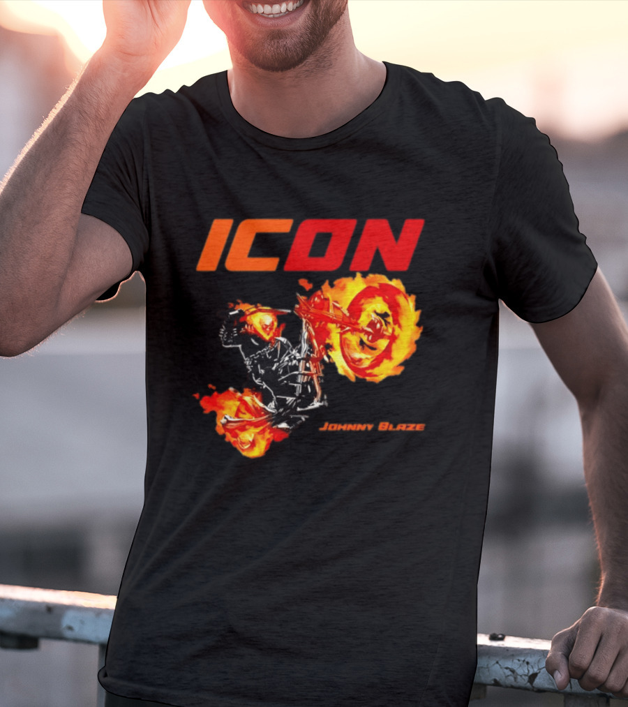 ICON Johnny Blaze Marvel Ghost Rider Fiery Motorcycle T-Shirt