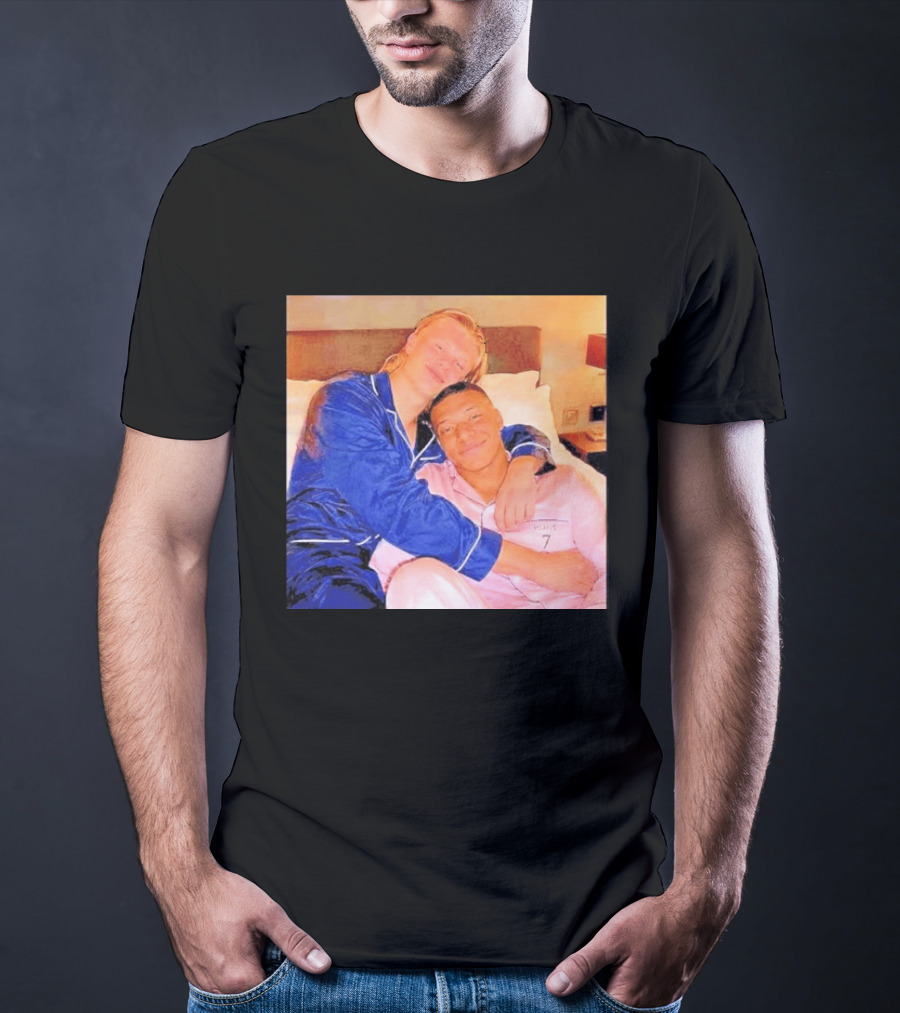 Kylian Mbappé Erling Haaland Pajama Party Soccer Stars Relaxing Together T-Shirt