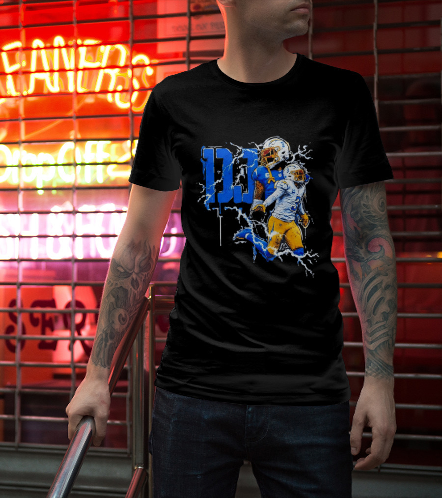 Derwin James Chargers Football Lightning DJ Bold Blue Yellow Action Splash T-Shirt