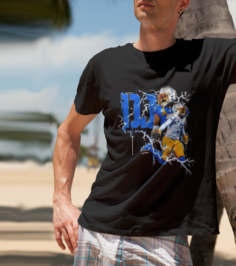 Derwin James Chargers Football Lightning DJ Bold Blue Yellow Action Splash T-Shirt