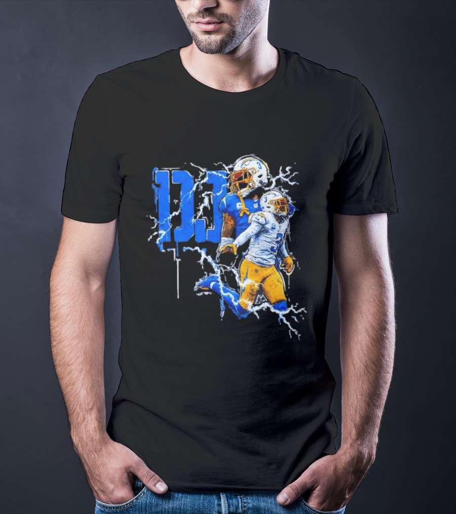 Derwin James Chargers Football Lightning DJ Bold Blue Yellow Action Splash T-Shirt