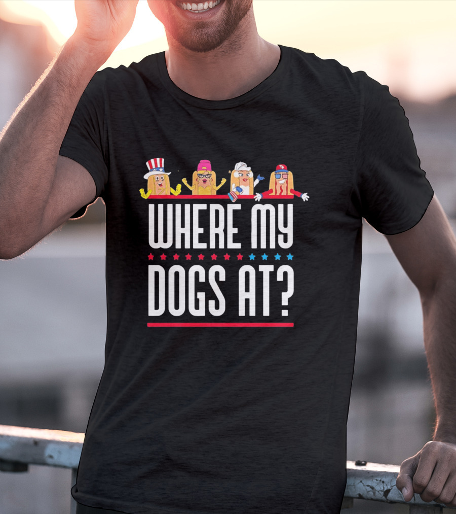 Independence Day Party Friends Where My Dogs At Patriotic Hotdog Characters T-Shirt
