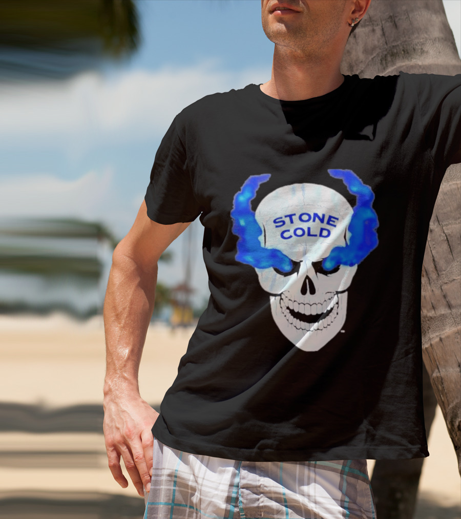 Stone Cold Skull WWE Wrestling Iconic Blue Flames T-Shirt