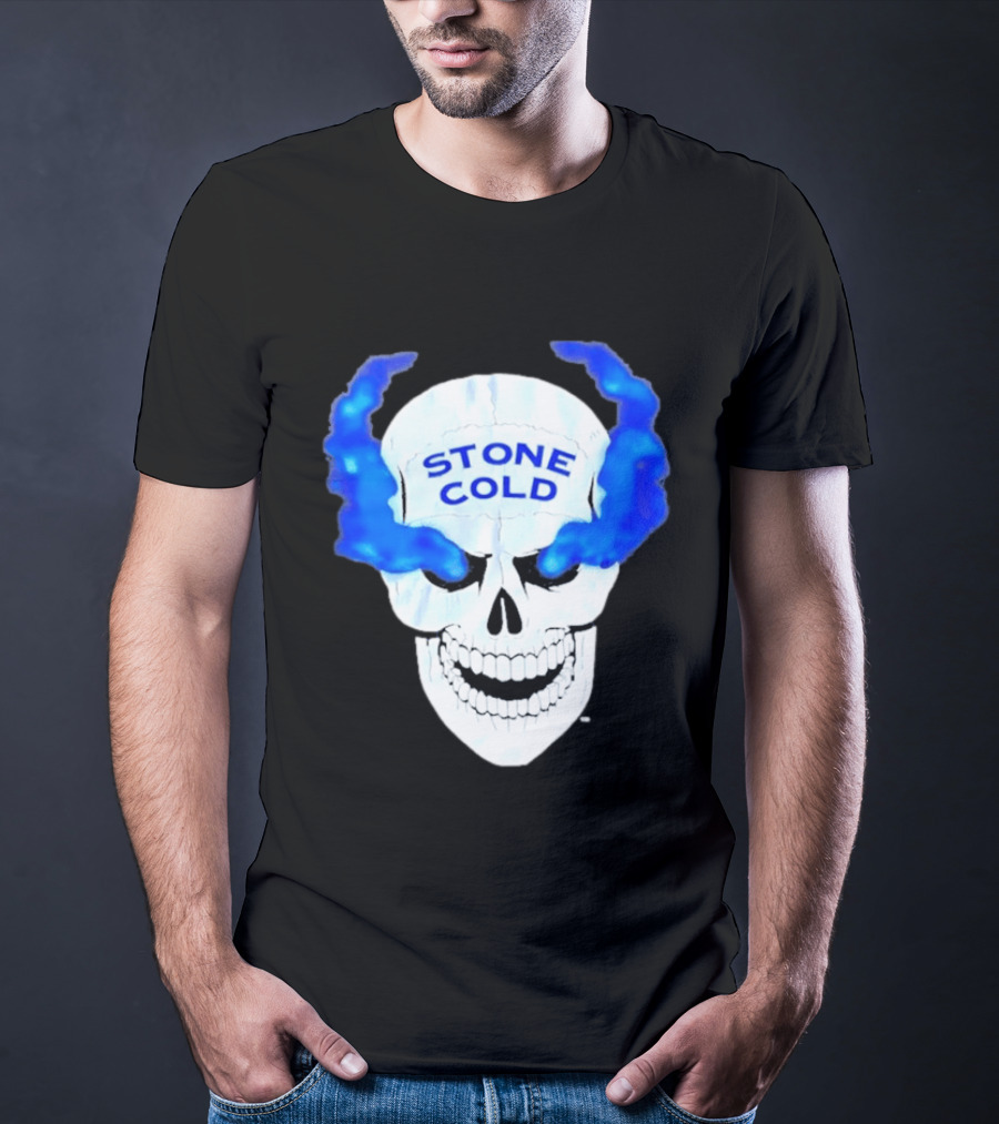 Stone Cold Skull WWE Wrestling Iconic Blue Flames T-Shirt