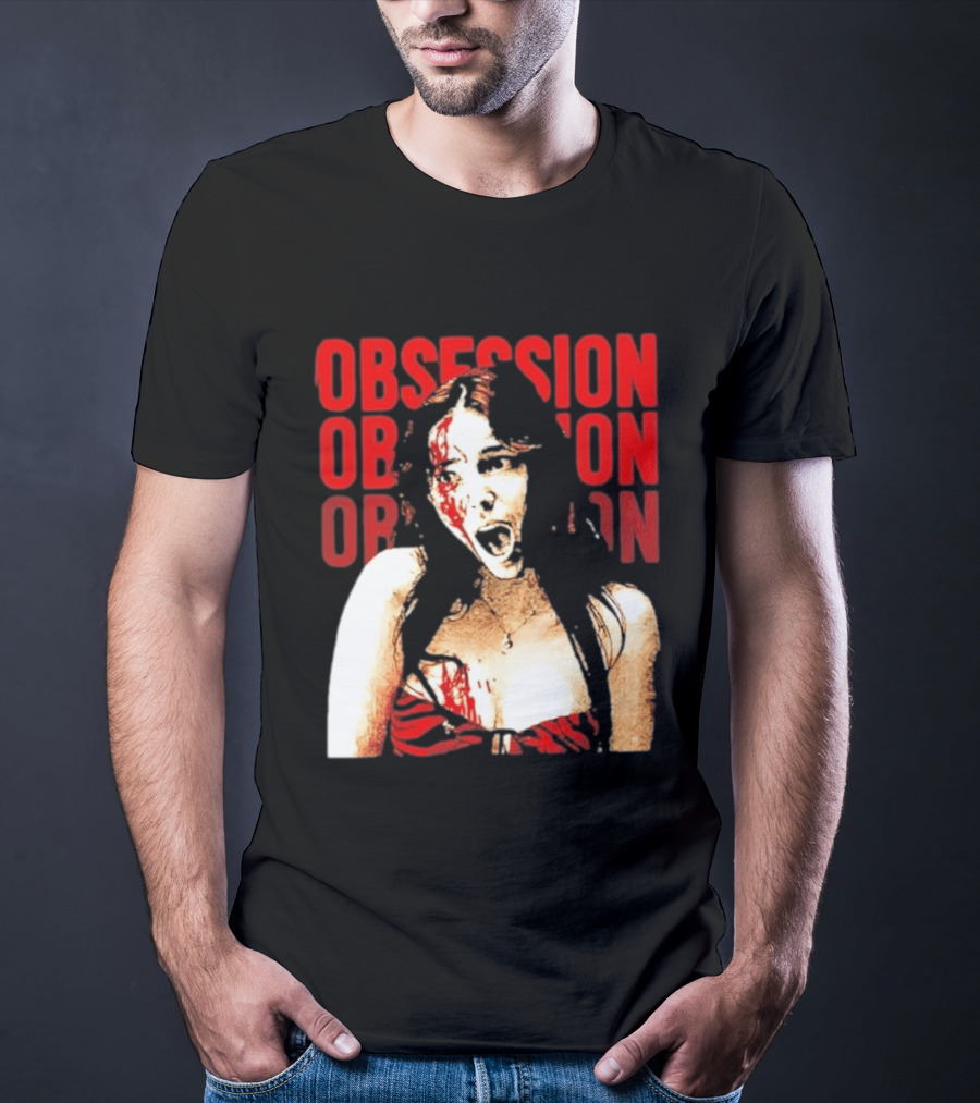 Obsession Screaming Woman Bloody Top Repeated T-Shirt