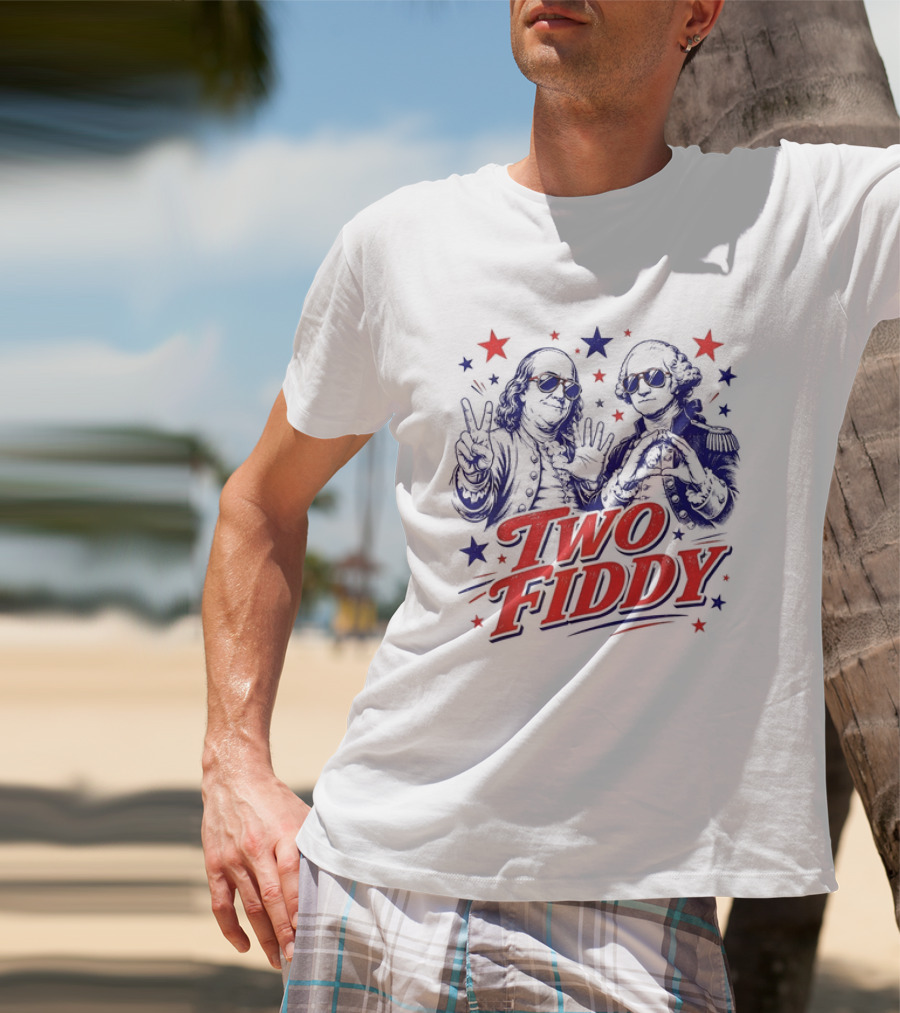 Benjamin Franklin George Washington Two Fiddy America 250 Years Anniversary Celebration T-Shirt