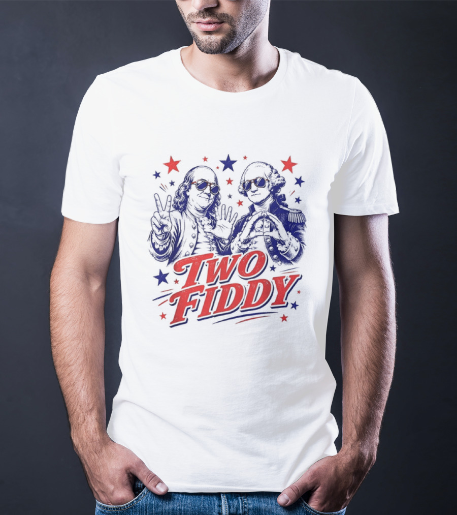 Benjamin Franklin George Washington Two Fiddy America 250 Years Anniversary Celebration T-Shirt