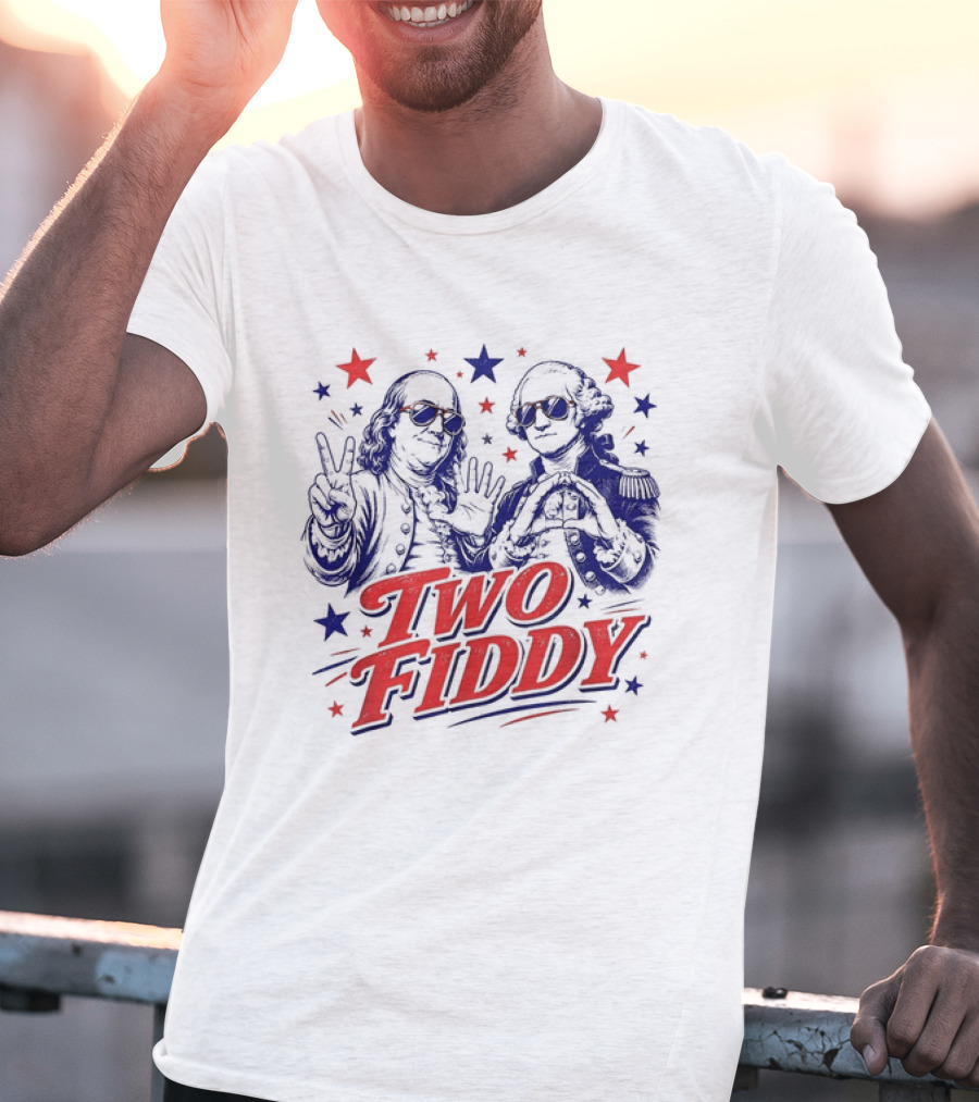 Benjamin Franklin George Washington Two Fiddy America 250 Years Anniversary Celebration T-Shirt