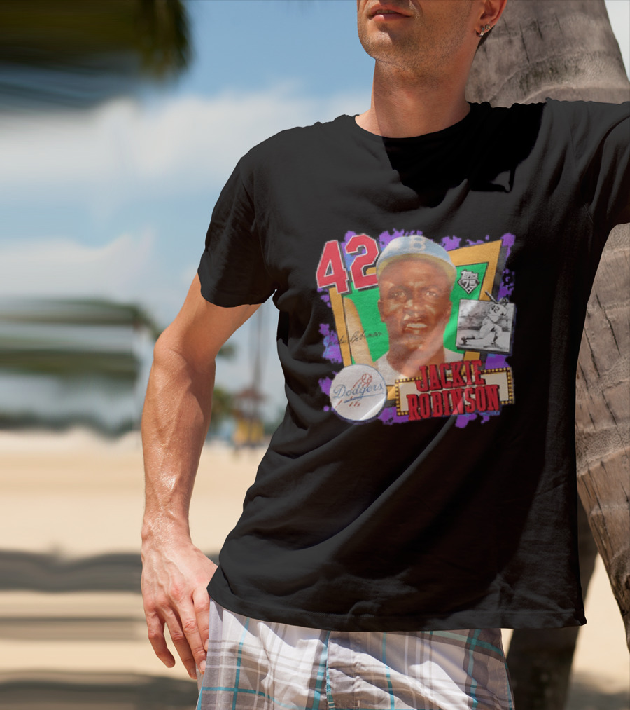 Jackie Robinson 42 Los Angeles Dodgers Topps 75 Baseball Legend T-Shirt