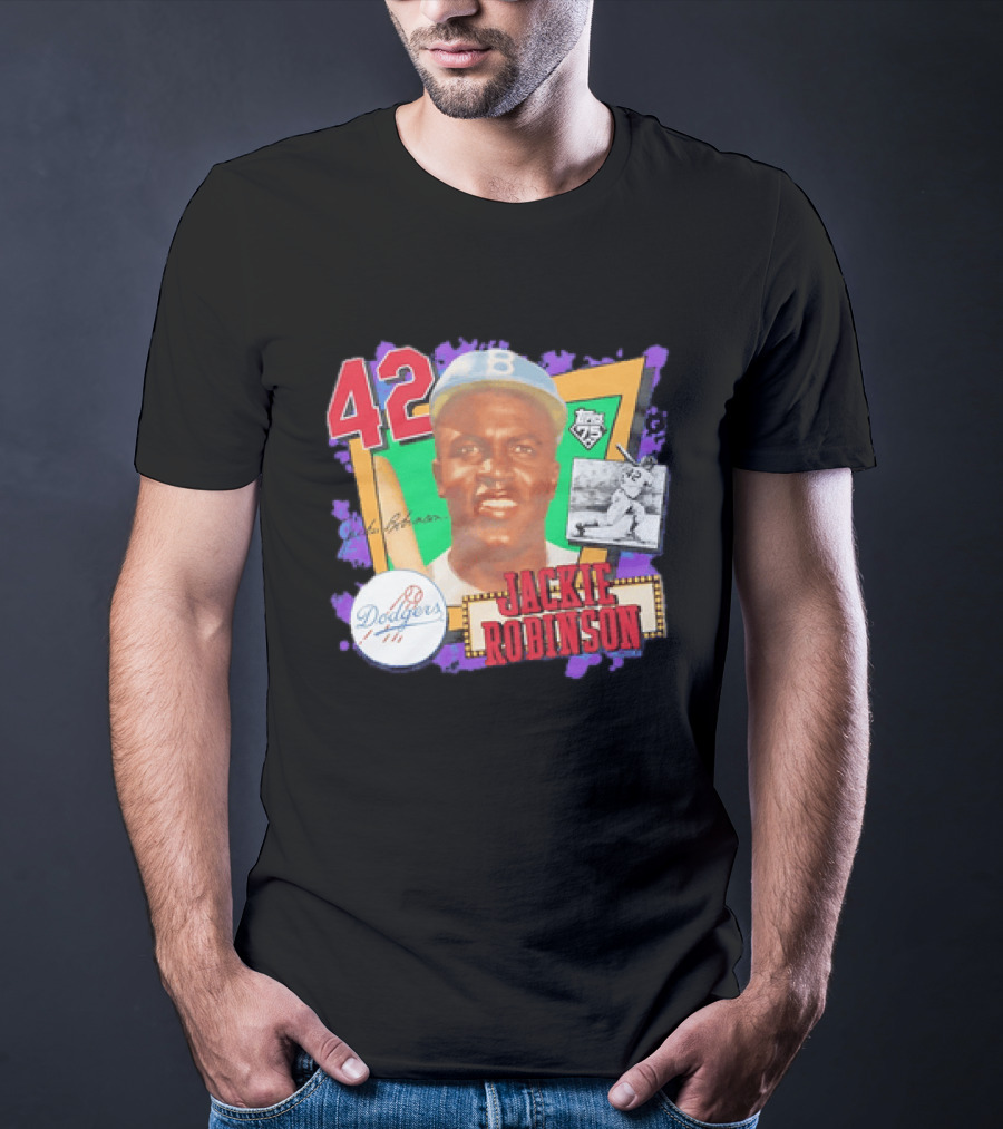Jackie Robinson 42 Los Angeles Dodgers Topps 75 Baseball Legend T-Shirt
