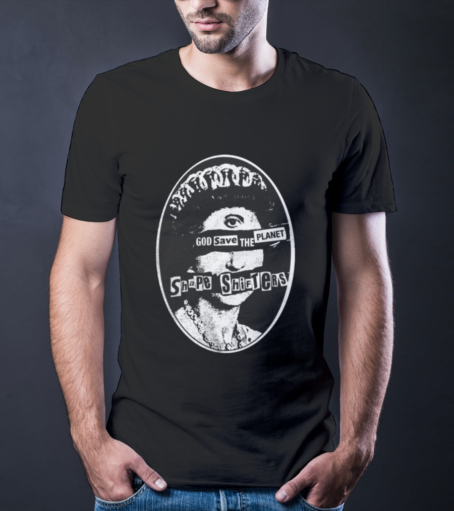God Save The Planet Shape Shifters Queen Elizabeth Iconic Collage T-Shirt
