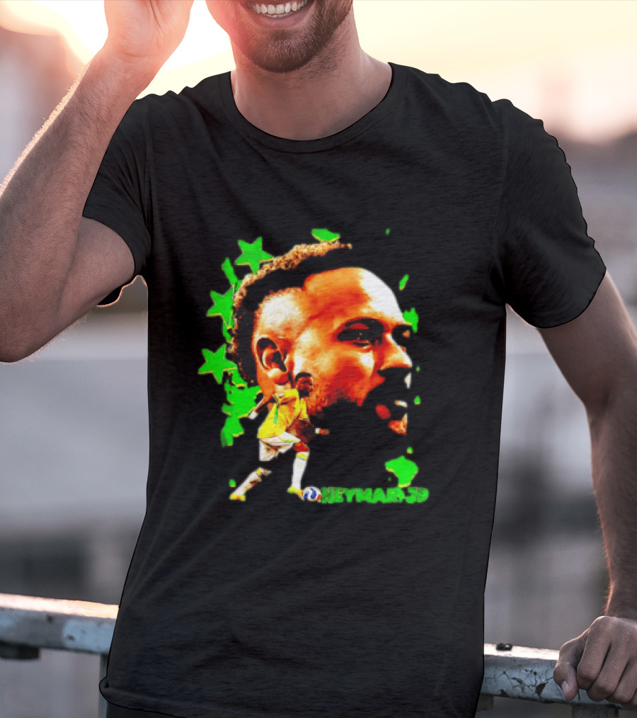 Neymar Jr Brazil Football Star With Green Stars And Soccer Ball T-Shirt