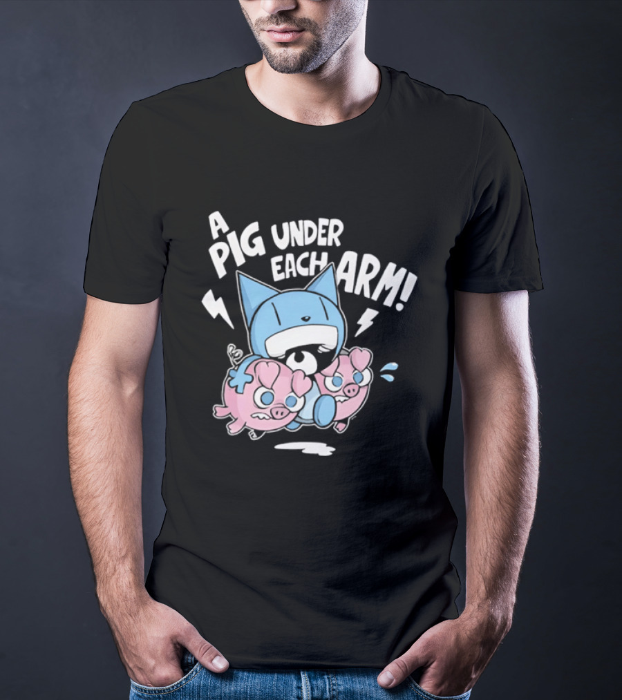 Looshkin A Pig Under Each Arm Funny Cartoon Cats And Pigs T-Shirt