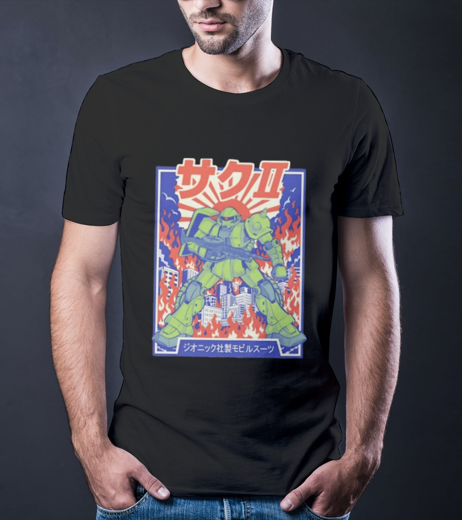 Zaku II Mobile Suit Gundam Zakuni Jionikku Shasei Mobiru Sūtsu T-Shirt
