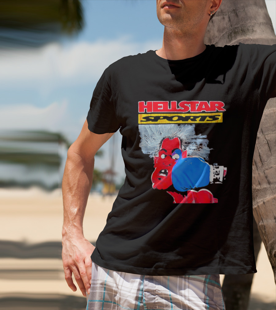 HELLSTAR SPORTS Punching Devil Cartoon Boxing Blue Glove T-Shirt
