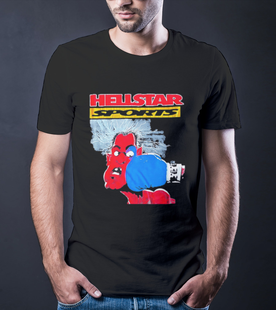 HELLSTAR SPORTS Punching Devil Cartoon Boxing Blue Glove T-Shirt
