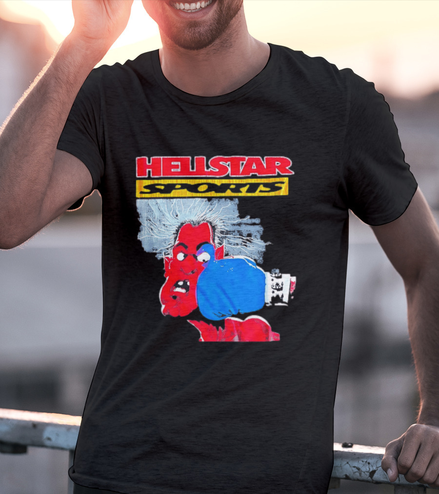 HELLSTAR SPORTS Punching Devil Cartoon Boxing Blue Glove T-Shirt