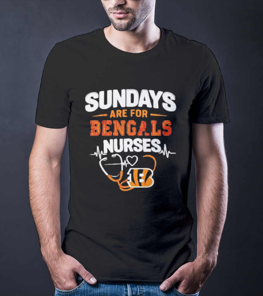 Sundays Are For Bengals Nurses Football Heartbeat Stethoscope 18 T-Shirt