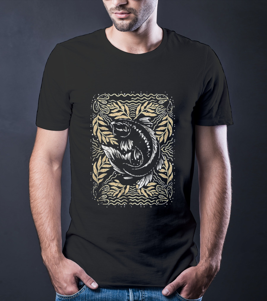Imperial Koi Fish Artwork With Ornate Leaf Borders T-Shirt